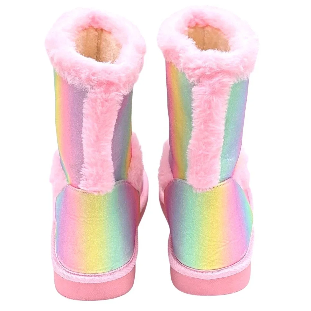 Kids Unicorn Rainbow Glitter Boots Cozy Faux Fur Lined Pink Sole Size‎ US 5